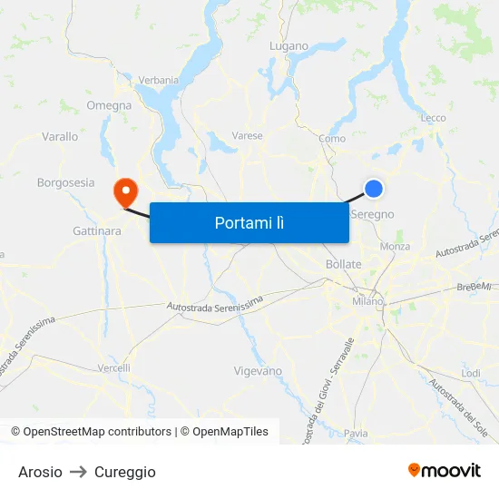 Arosio to Cureggio map