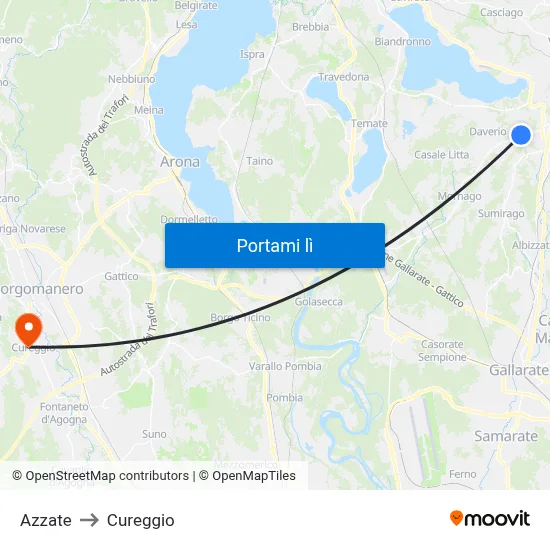 Azzate to Cureggio map