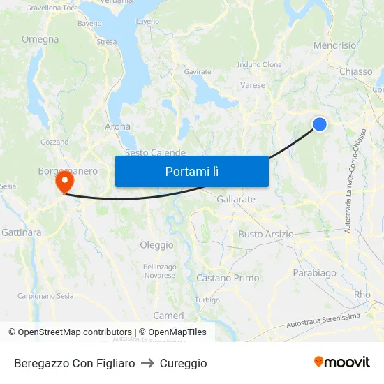 Beregazzo Con Figliaro to Cureggio map
