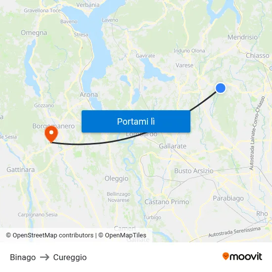 Binago to Cureggio map