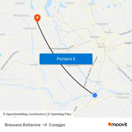 Bressana Bottarone to Cureggio map