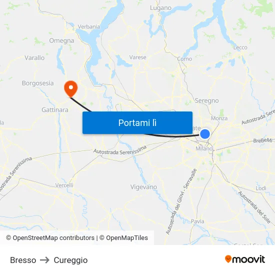 Bresso to Cureggio map