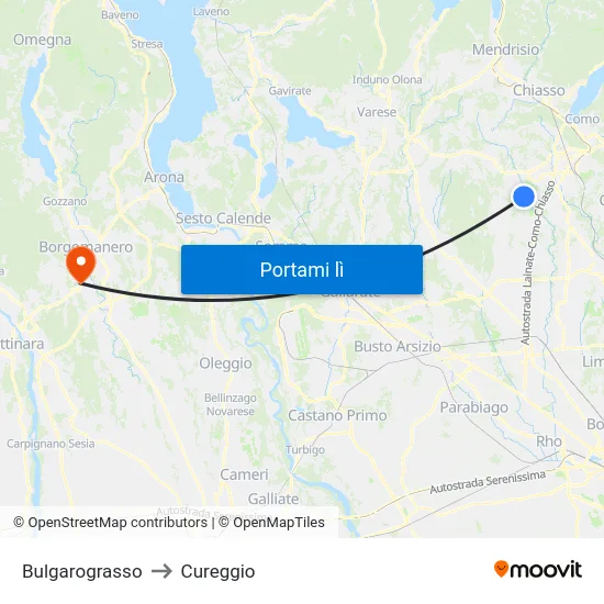 Bulgarograsso to Cureggio map