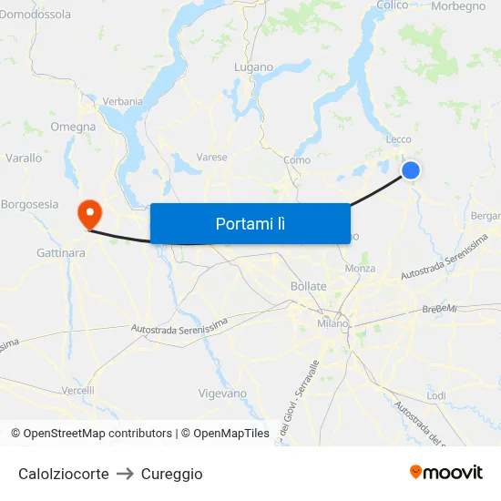 Calolziocorte to Cureggio map