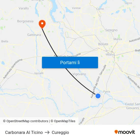Carbonara Al Ticino to Cureggio map