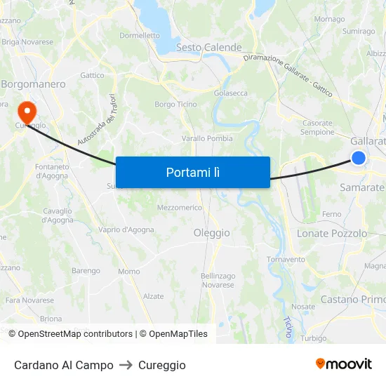 Cardano Al Campo to Cureggio map
