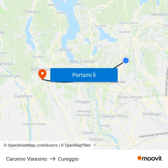 Caronno Varesino to Cureggio map