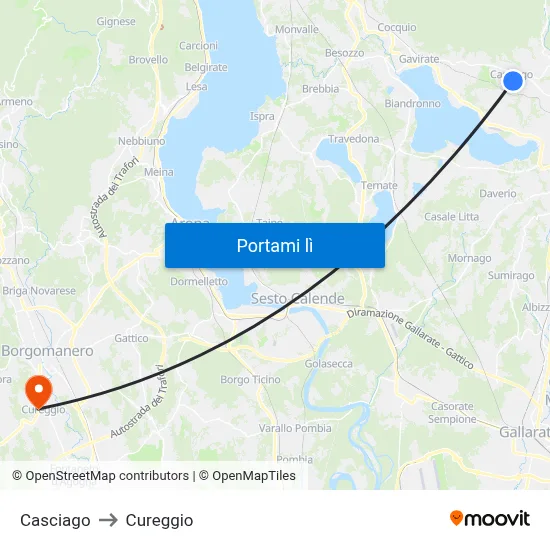 Casciago to Cureggio map