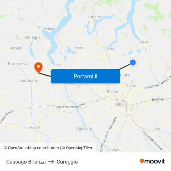 Cassago Brianza to Cureggio map