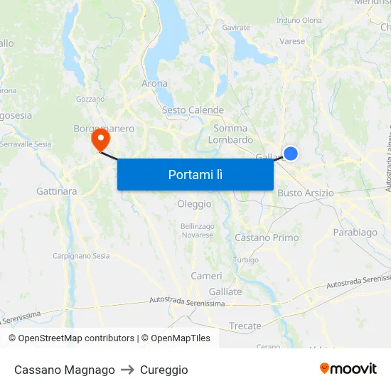 Cassano Magnago to Cureggio map