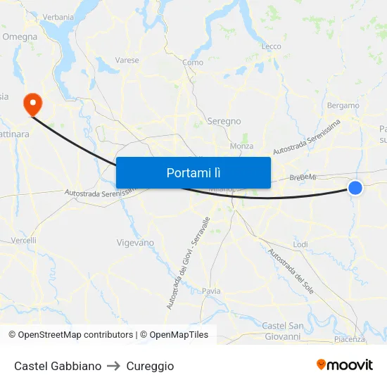 Castel Gabbiano to Cureggio map