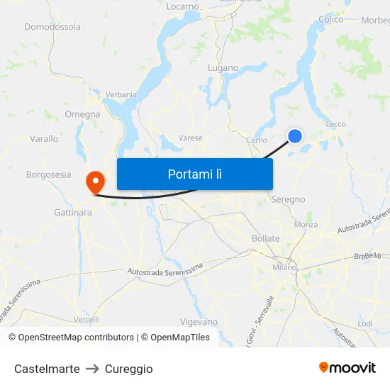 Castelmarte to Cureggio map