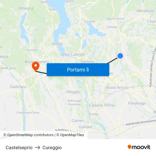 Castelseprio to Cureggio map
