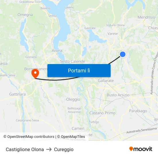 Castiglione Olona to Cureggio map