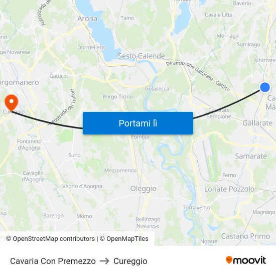 Cavaria Con Premezzo to Cureggio map