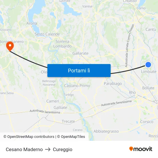 Cesano Maderno to Cureggio map