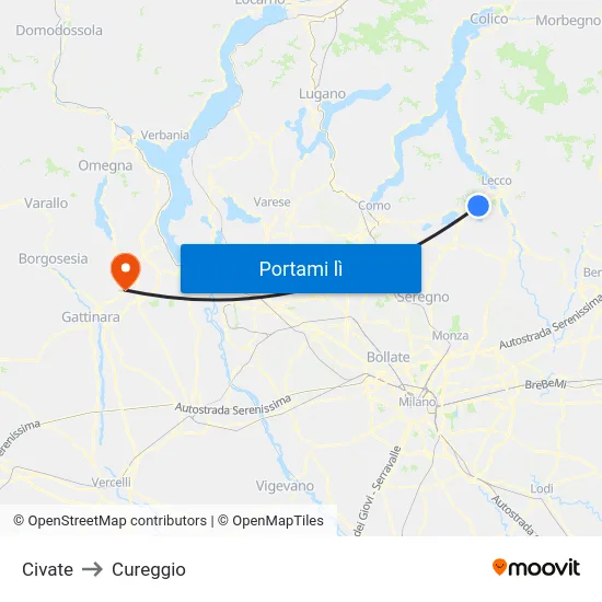 Civate to Cureggio map