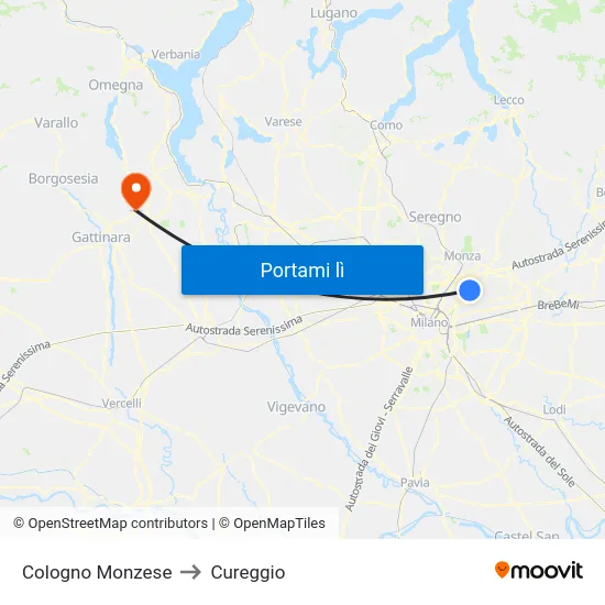 Cologno Monzese to Cureggio map