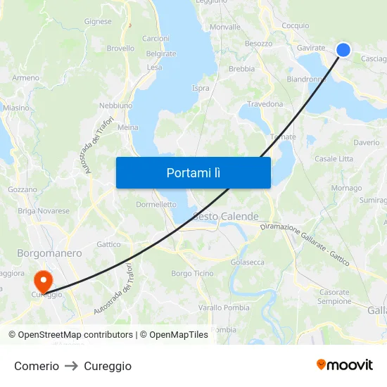 Comerio to Cureggio map