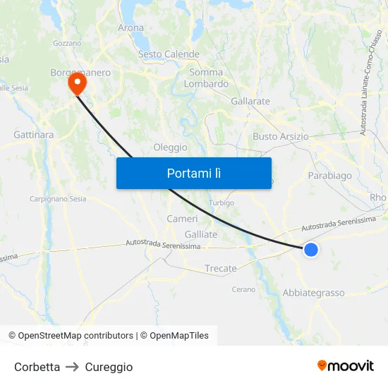Corbetta to Cureggio map