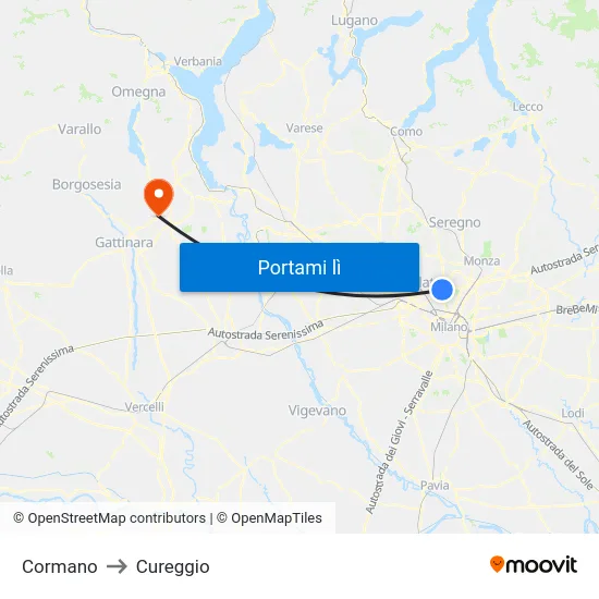 Cormano to Cureggio map