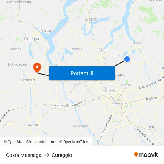 Costa Masnaga to Cureggio map