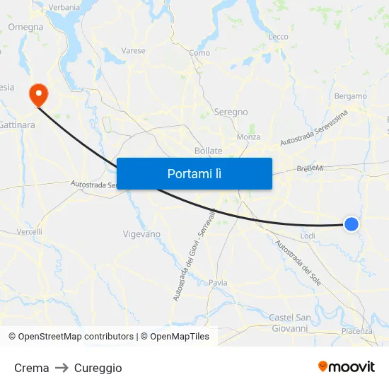 Crema to Cureggio map