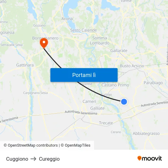 Cuggiono to Cureggio map