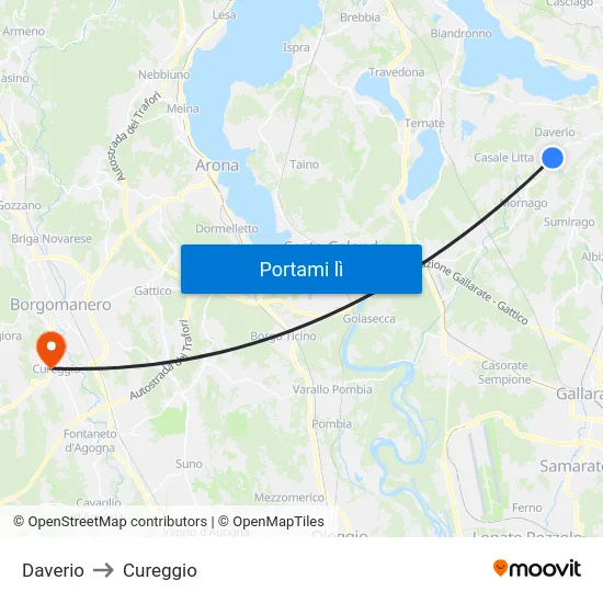 Daverio to Cureggio map