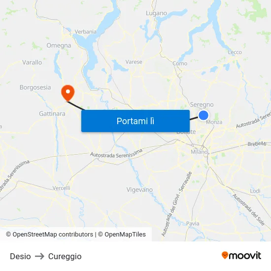 Desio to Cureggio map