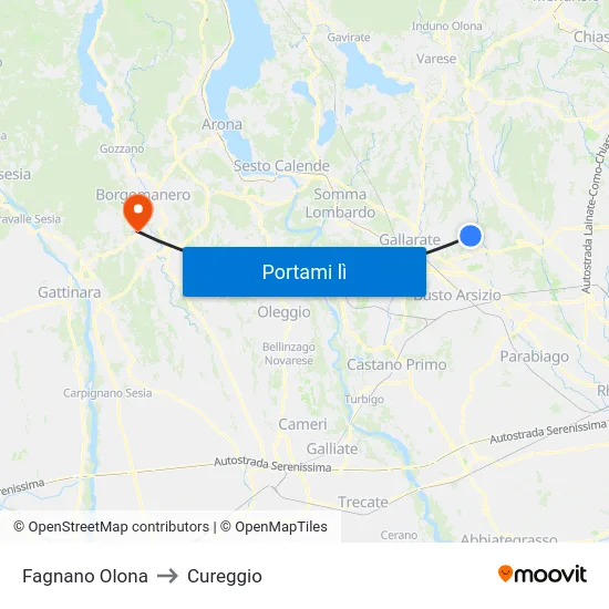 Fagnano Olona to Cureggio map