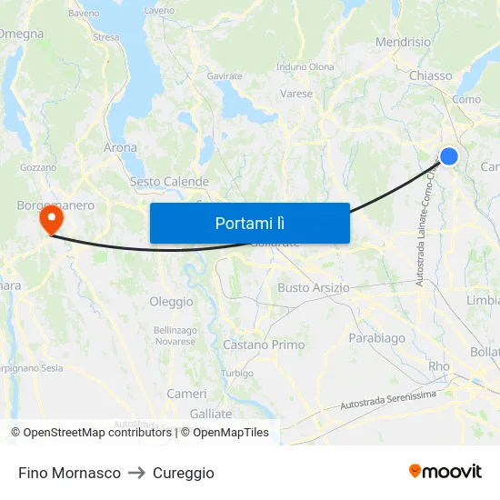 Fino Mornasco to Cureggio map