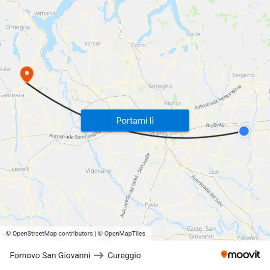Fornovo San Giovanni to Cureggio map