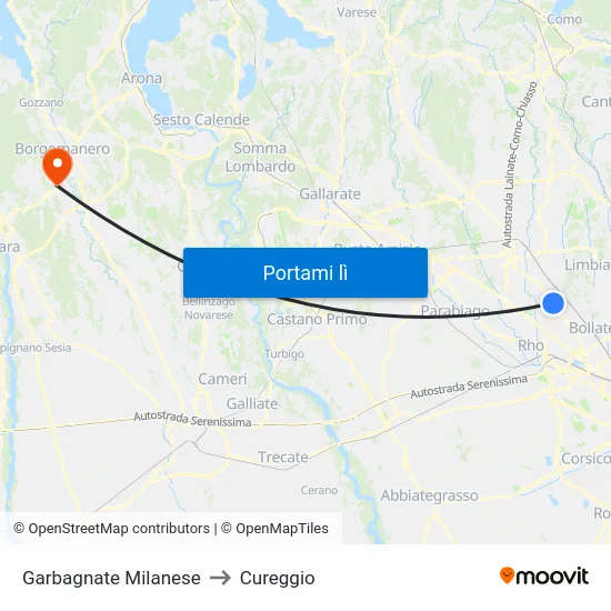 Garbagnate Milanese to Cureggio map