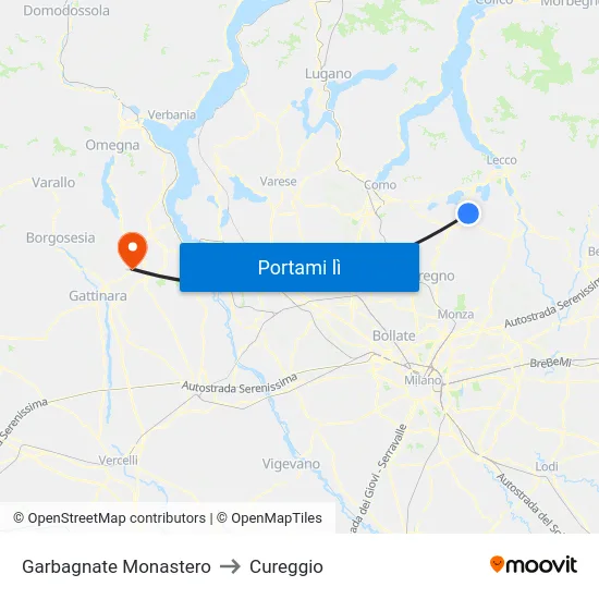 Garbagnate Monastero to Cureggio map