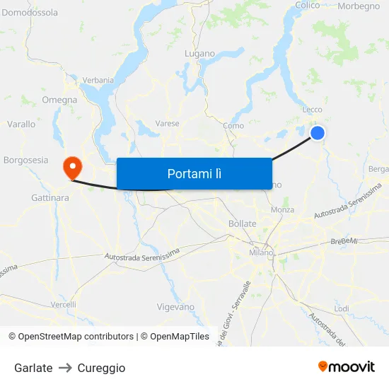 Garlate to Cureggio map