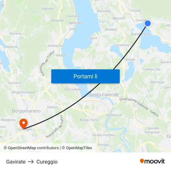 Gavirate to Cureggio map