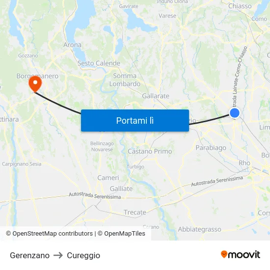 Gerenzano to Cureggio map