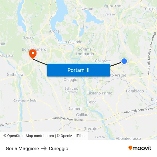 Gorla Maggiore to Cureggio map