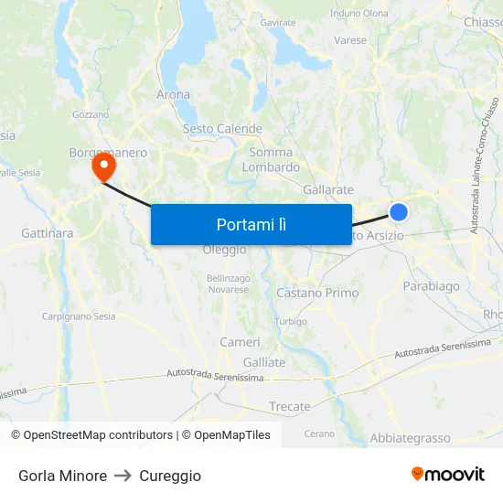 Gorla Minore to Cureggio map