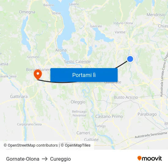Gornate-Olona to Cureggio map