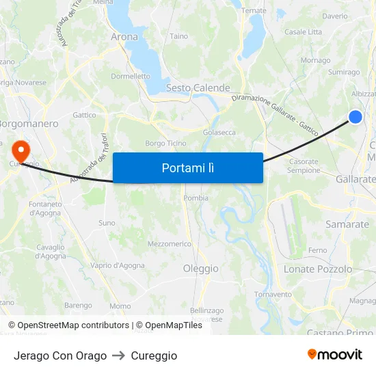 Jerago Con Orago to Cureggio map