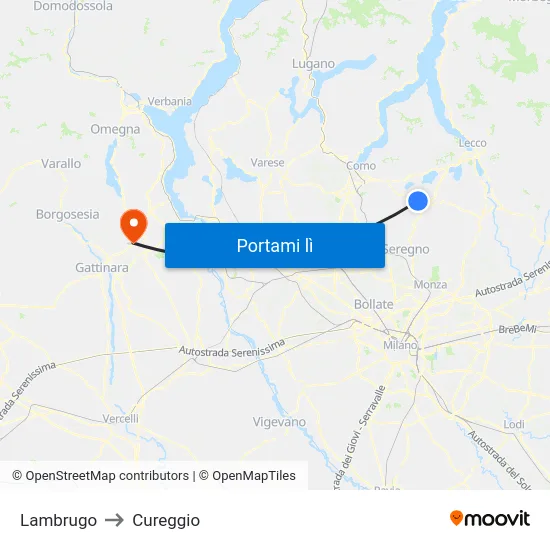 Lambrugo to Cureggio map