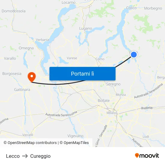 Lecco to Cureggio map