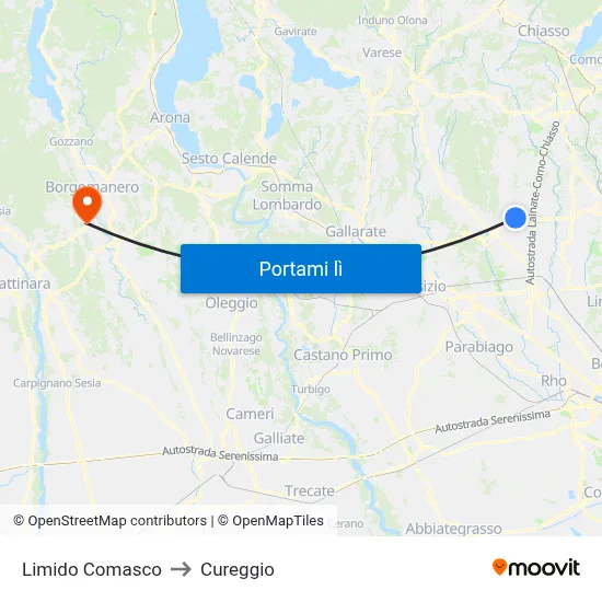 Limido Comasco to Cureggio map