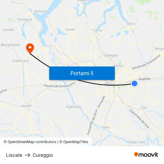 Liscate to Cureggio map