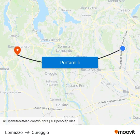 Lomazzo to Cureggio map