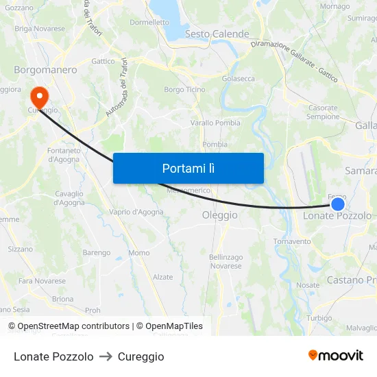 Lonate Pozzolo to Cureggio map