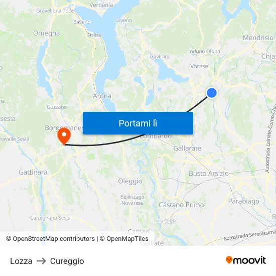 Lozza to Cureggio map