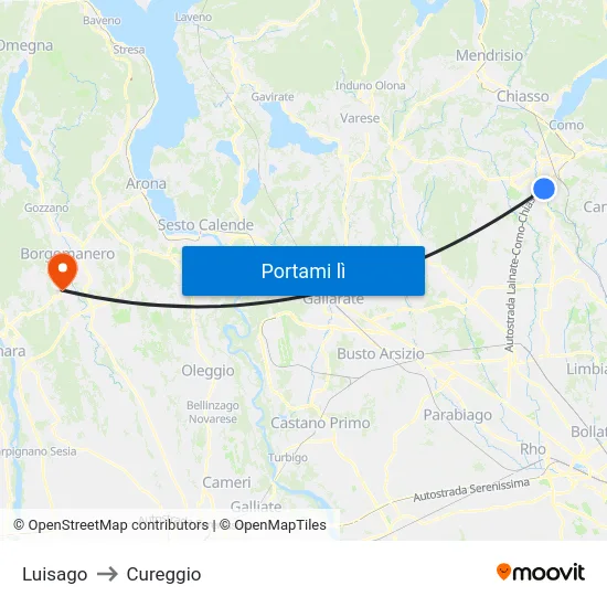 Luisago to Cureggio map